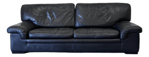 Vintage Sofa in Black Patinated Leather from Roche Bobois, 1980s