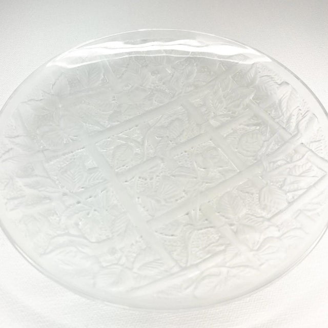 Vintage Baccarat plate or round tray with a frosted decoration of roses on a trellis. It is signed Baccarat on the lower...