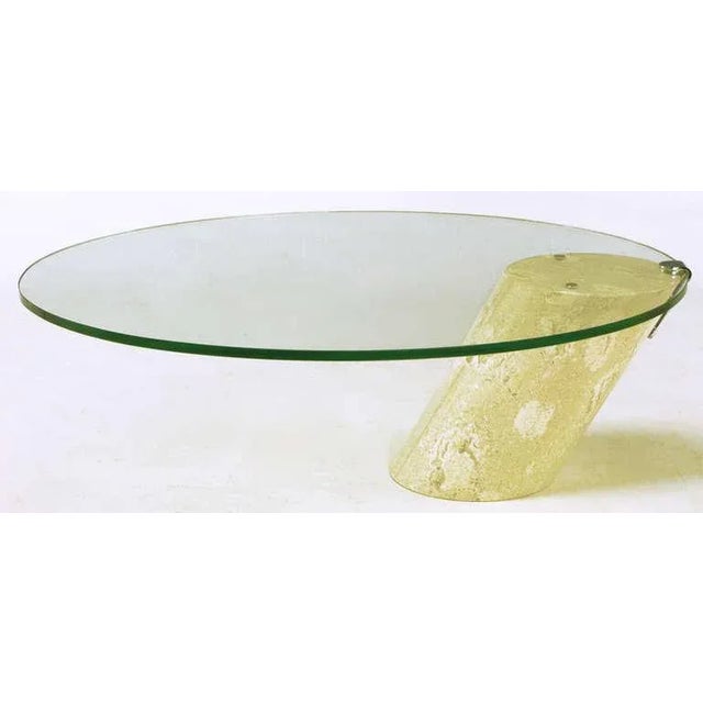 Italian Marble and Cantilever Oval Glass Coffee Table in the Manner of Brueton For Sale - Image 3 of 10