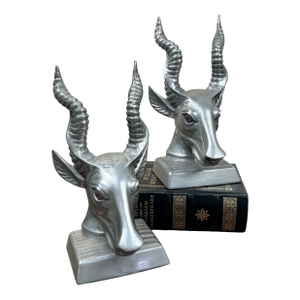 Arthur Court MCM Antelope Gazelle Bookends Silver Weighted Metal Amber Eyes