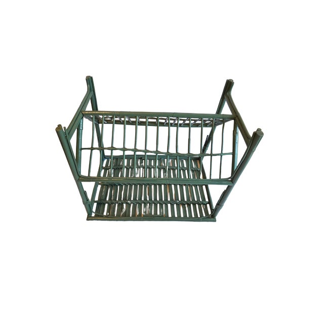 Wood Mid-Century Hollywood Regency Emerald Green Lacquered Bamboo & Rattan Side Table For Sale - Image 7 of 8