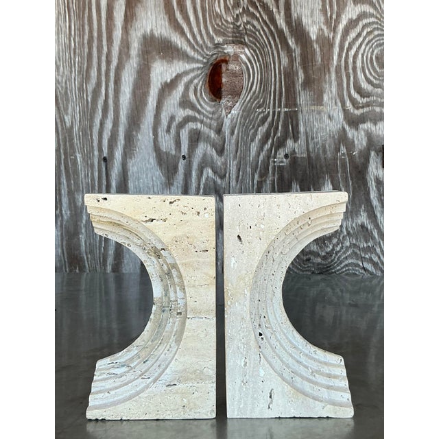 Early 21st Century Vintage Boho Sculptural Travertine Bookends - Set of 2 For Sale - Image 5 of 9