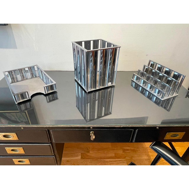 Modernist Chrome-Plated Metal Desk Set by Jacques Adnet, 1930, Set of 3 For Sale - Image 3 of 18