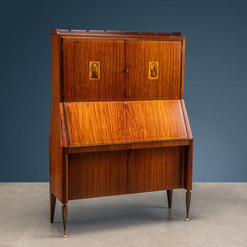 Vintage Drop-Leaf Cabinet in Exotic Wood and Brass, 1950s For Sale - Image 12 of 12