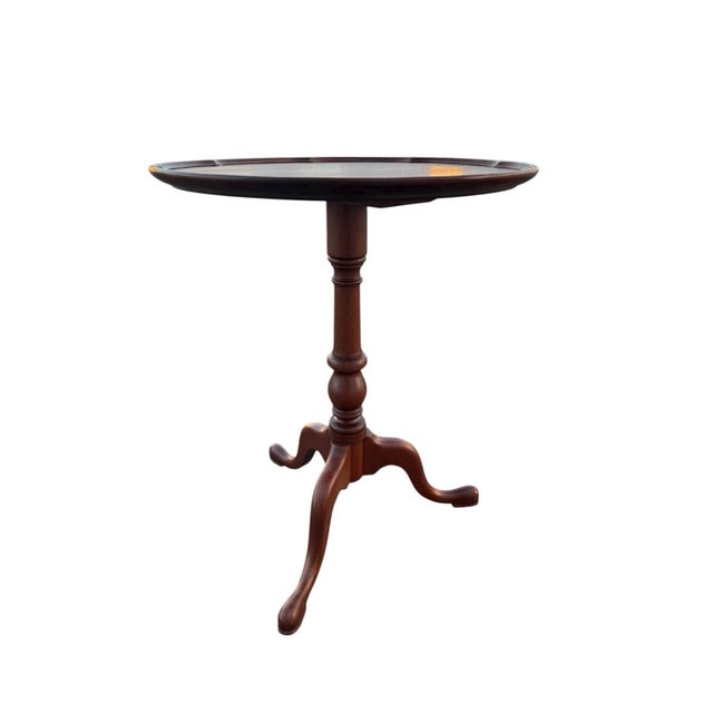 1970s Walnut Pie Crust Side Table Georgian Style Tripod Pedestal For Sale - Image 12 of 18