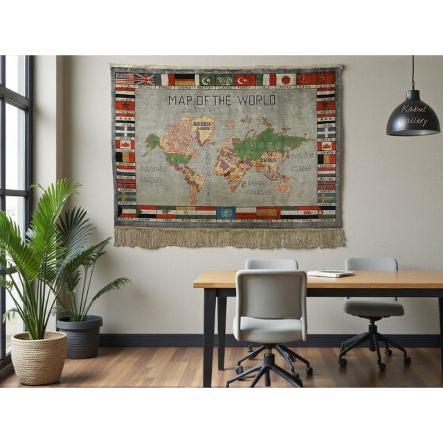 Rare wall Rug oriental world Atlas Silk rug. A beautiful very rare oriental map rug showing world Countries. Very nice...