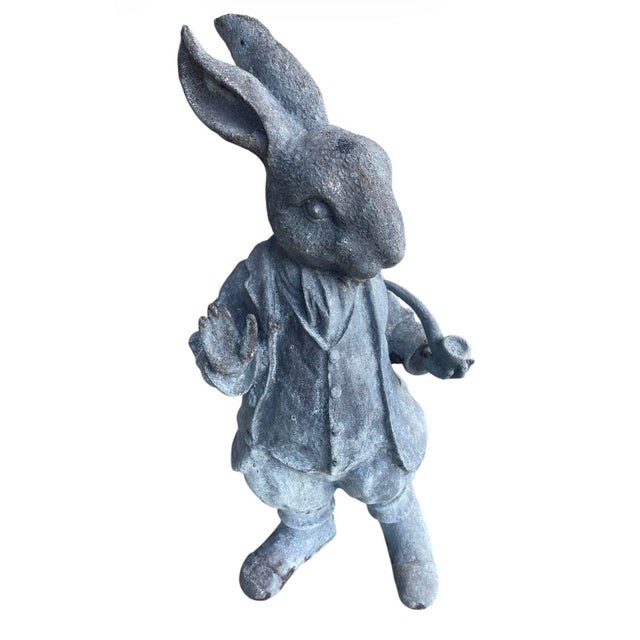 Antique-Style Cast Iron Gentleman Rabbit Garden Statue For Sale - Image 4 of 10