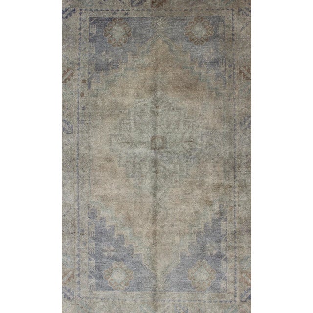 Turkish Vintage Turkish Oushak Rug With Muted Colors and Central Medallion Design For Sale - Image 3 of 7