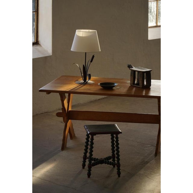 Vintage Folk Swedish Wooden Stool in Dark Green & Dark Red, 1940s For Sale - Image 3 of 18