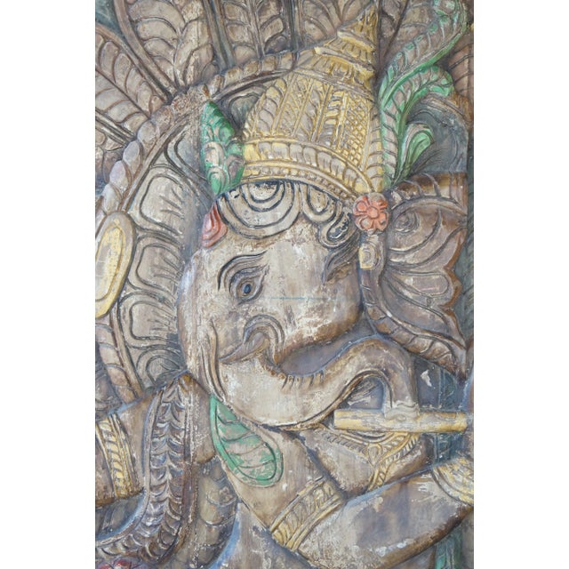 Vintage Fluting Ganesha Carved Wood Wall Art 72x36 For Sale - Image 4 of 5