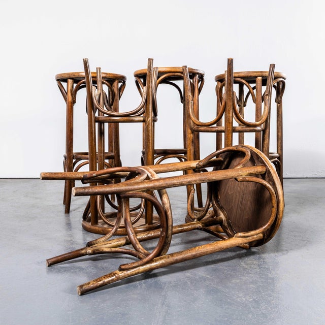 Large French Flat Seat Bentwood Bar Stool, 1950s, Set of 6 For Sale - Image 11 of 11