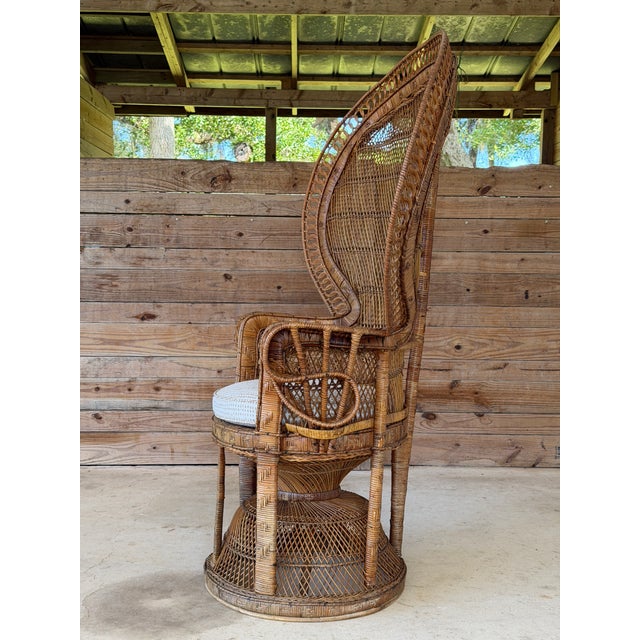 Vintage Mid-Century Bohemian Wicker & Rattan Peacock Fan Chair For Sale - Image 4 of 12