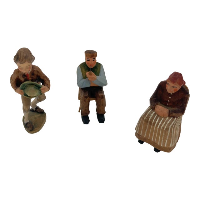 Vintage Swiss Wood Carved Figures - Set of 3 For Sale