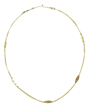 Vintage 14k Yellow Gold Filigree Panel Chain Necklace