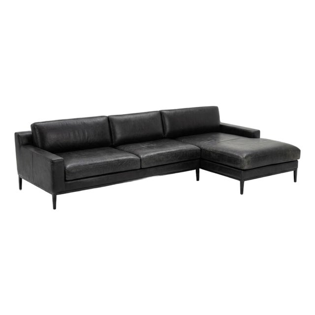 Rh Italia Track Arm Black Leather Chaise Sectional With Metal Base For Sale