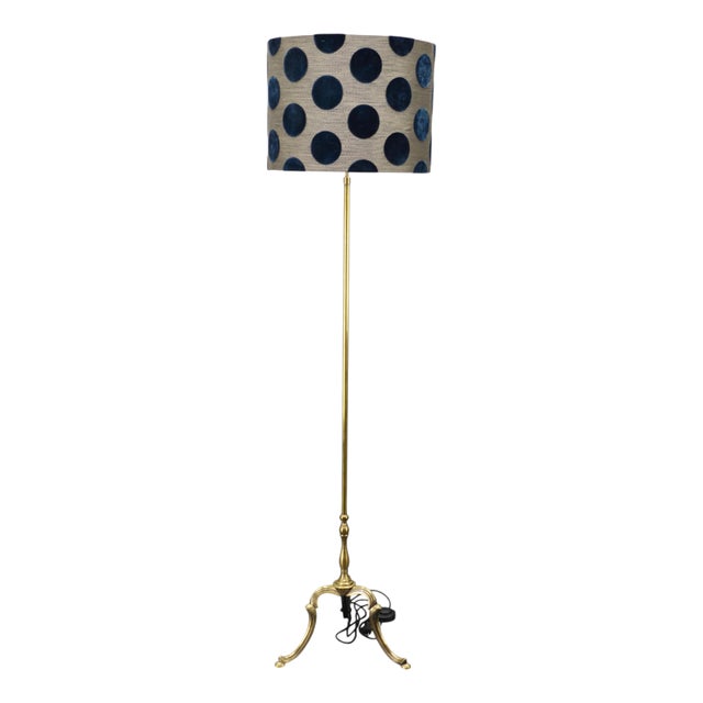 Hollywood Regency Brass Floor Lamp with Romo Shade, Italy, 1950s For Sale