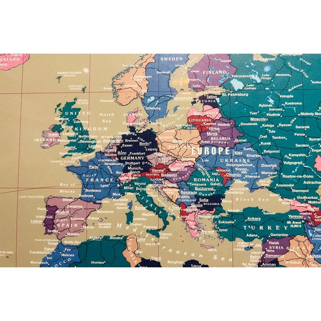 1990s Large Custom-Framed Rand McNally Millennium World Map, 1994 – Linen Mat, Ebonized Frame, Educational Statement Wall Art For Sale - Image 5 of 15