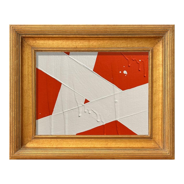 Ron Giusti Mini Abstract Orange Cream Acrylic Painting For Sale