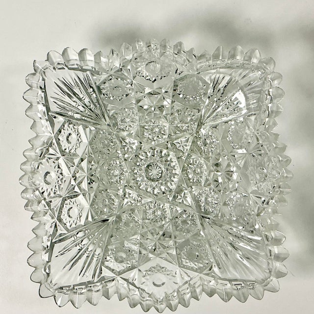 Transparent Late 1800s Antique Boho Chic Hollywood Regency American Brilliant Cut Glass Square Serving Dish For Sale - Image 8 of 10