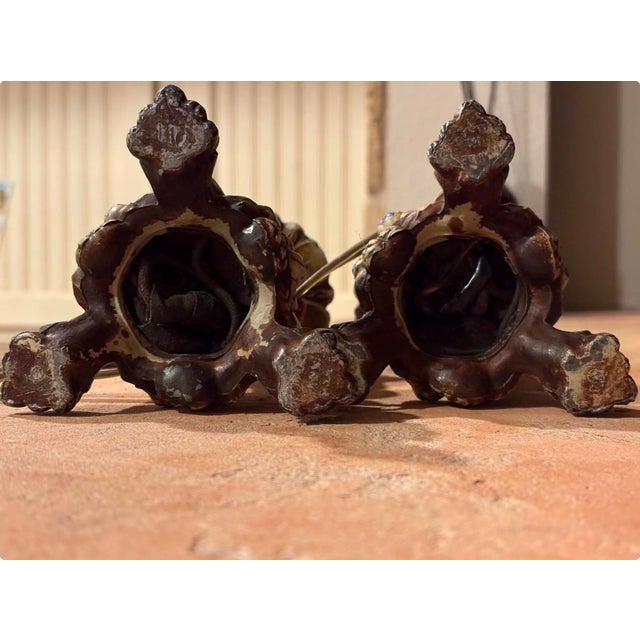 Antique Painted Cast Iron Table Lamps by Roberts Set of 2 For Sale - Image 11 of 13