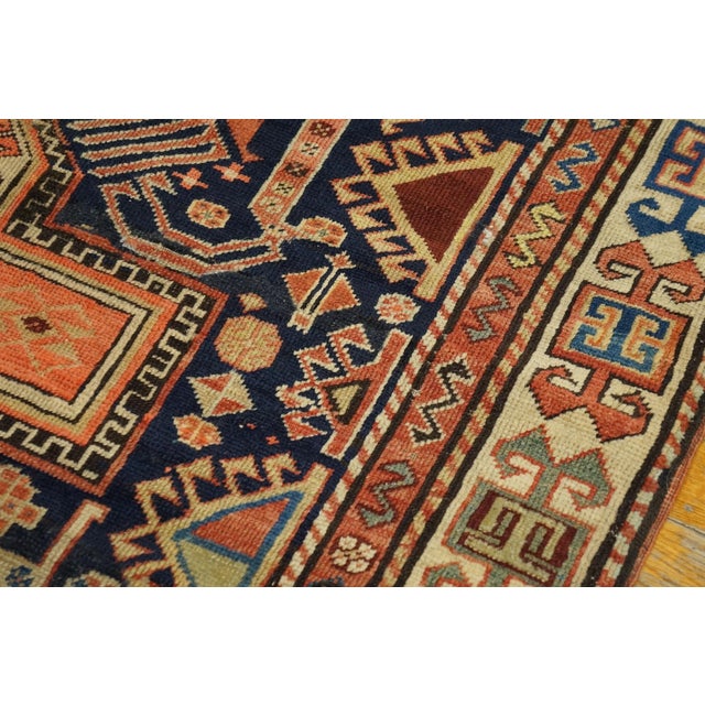 Textile 1900s Navy Blue Geometric Traditional Antique Caucasian Rug 3' 6'' X 5' 10'' Knotted Wool Carpet For Sale - Image 7 of 9