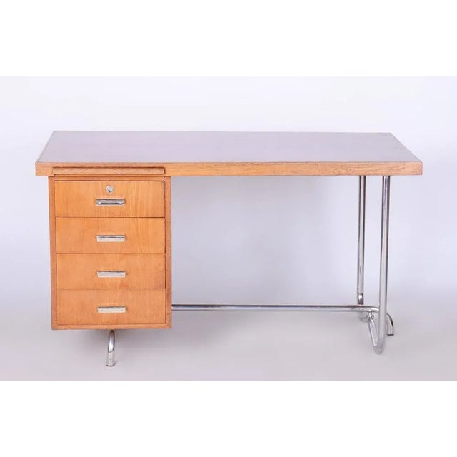 Oak & Chrome Writing Desks by Hynek Gottwald, Czechia, 1930s, Set of 2, in Good conditions. Designed 1920 to 1949 This...