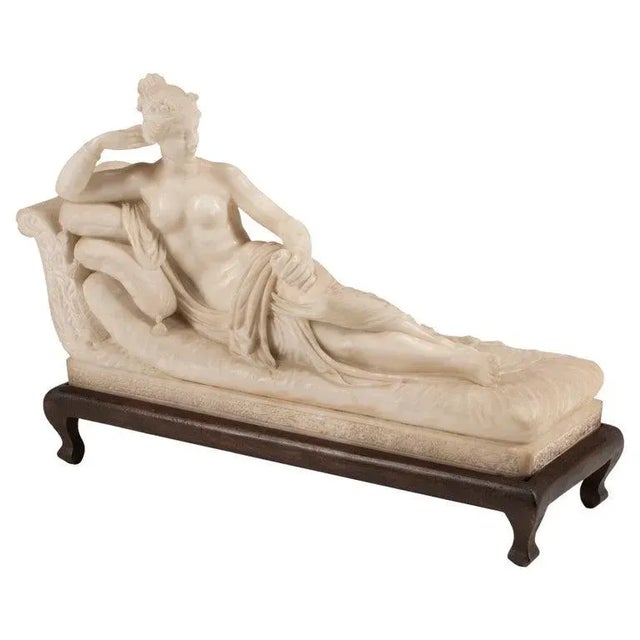 Pauline Bonaparte as Venus Victrix Alabaster Sculpture After Antonio Canova For Sale - Image 10 of 10