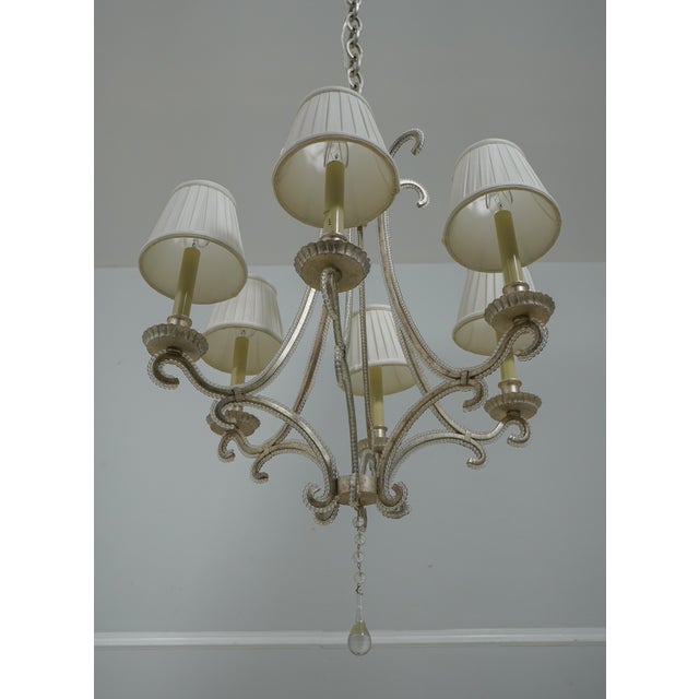 1990s Silver Designer 6 Arm Chandelier W. Beaded Trim For Sale - Image 5 of 9