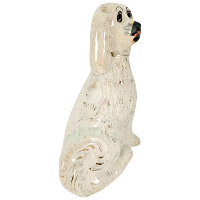 Staffordshire Circa 1870-1890 Victorian Staffordshire Glass-Eye Spaniel Mantel Dogs, Pair For Sale - Image 4 of 15