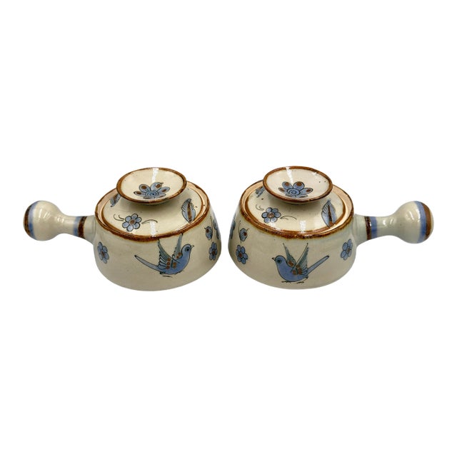 1960s Ken Edwards El Palomar Tonala Pottery Covered Casserole Serving Dishes - 2pc For Sale