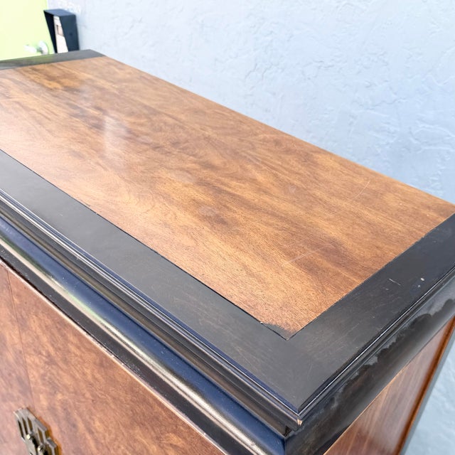 Black Vintage Chinoiserie Burlwood and Black Armoire With Brass Accents by Century Furniture For Sale - Image 8 of 12