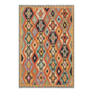 Rustic Kilim Rust Blue Wool Rug - 5'1" X 6'7"