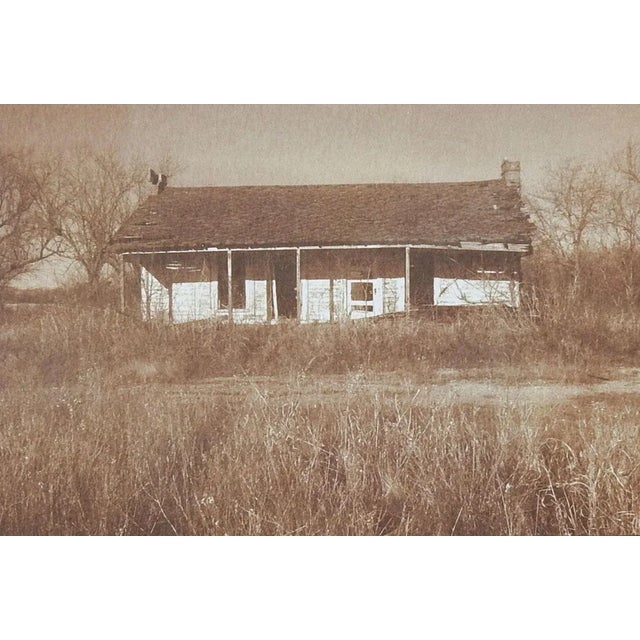 Vintage late 20th century cyanotype photograph on paper by Eric C. Weller (20th century) Texas. Old Texas farmhouse...