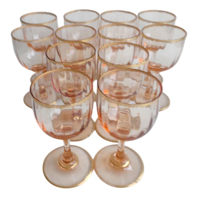 Large Crystal Glasses with Gold Rims from Daum, 1930s, Set of 12 For Sale