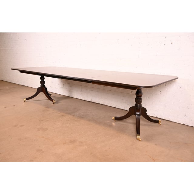 Baker Furniture Georgian Banded Mahogany Double Pedestal Extension Dining Table, Circa 1980s For Sale - Image 13 of 13