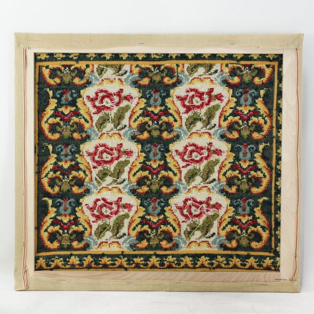 Textile Vintage Floral Needlepoint Textile Art – Decorative Rose and Scrolling Acanthus Leaf Motif For Sale - Image 7 of 8