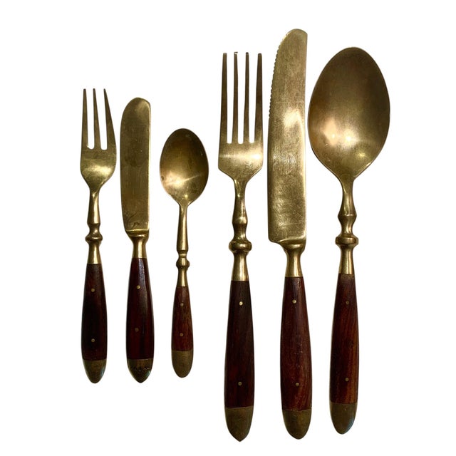 Fürst Besteck Lord Nelson "Marco Polo" Rosewood and Brass Flatware. Made in Germany. The set of 50 includes - 10 Dinner...