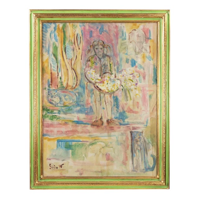 Sirio Pellegrini, Girl, Oil Painting, 1976 For Sale