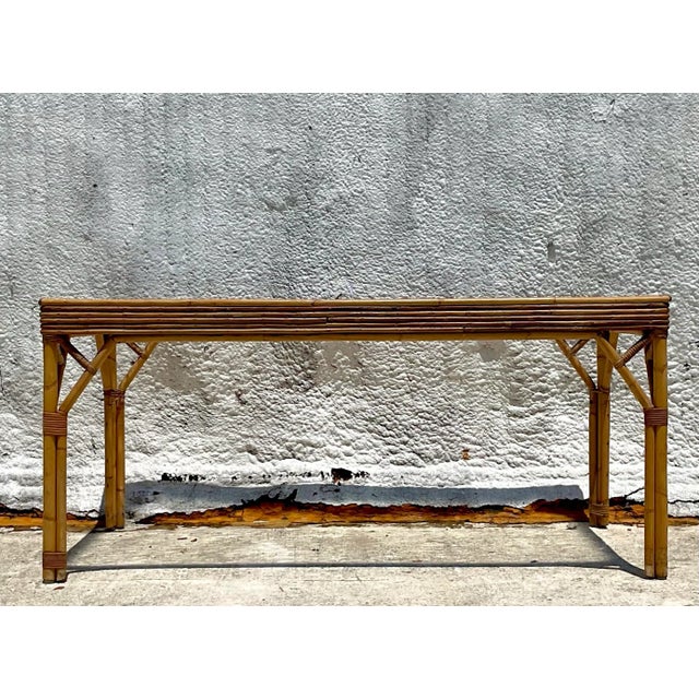 Mid 20th Century Vintage Coastal Stacked Rattan Dining Table For Sale - Image 5 of 10