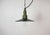 Industrial petrol enamel pendant light made in Poland during the 1960s. White enamel inside the shade. Green cast...