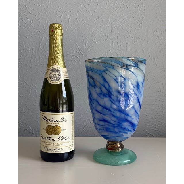 Contemporary Blue & White Swirl Handmade Art Glass Vase For Sale - Image 3 of 8