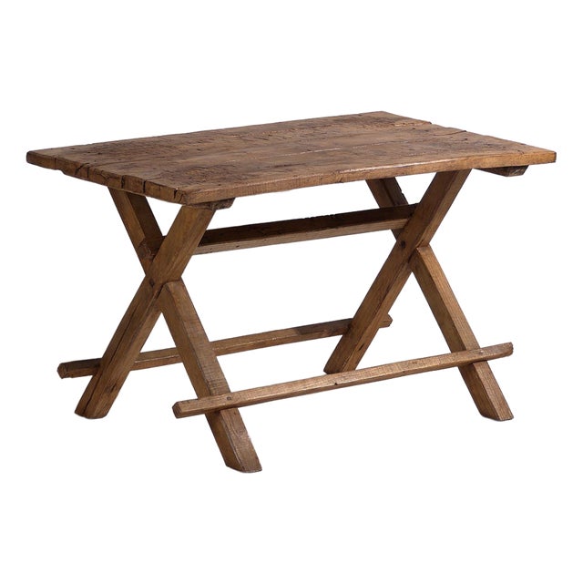 Antique X-Shape Dining Table, 1920s For Sale