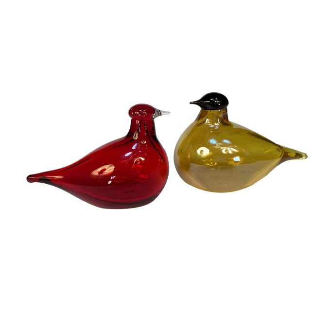 Tirri Mouth-Blown Glass Art Birds by Oiva Toikka for Iittala, Finland 1980s, Set of 2 For Sale