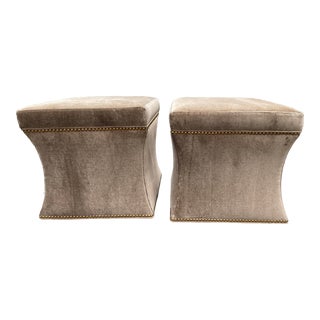 Handsome Hourglass Shaped Upholstered Ottomans - a Pair For Sale