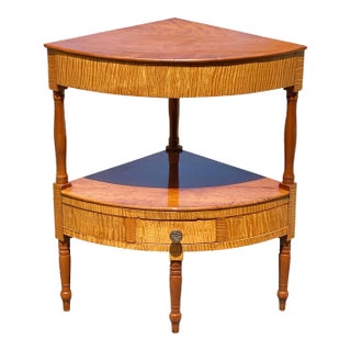 Late 18th Century Antique Federal Tiger Maple & Cherry Curved Corner Wash Stand For Sale