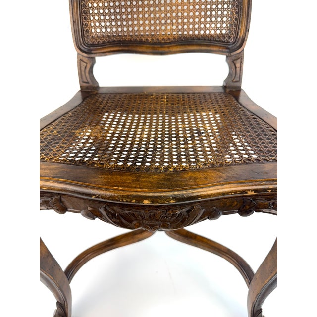 Antique Louis XV Style Carved Walnut Caned Side Chair With Floral Crest For Sale In Little Rock - Image 6 of 13