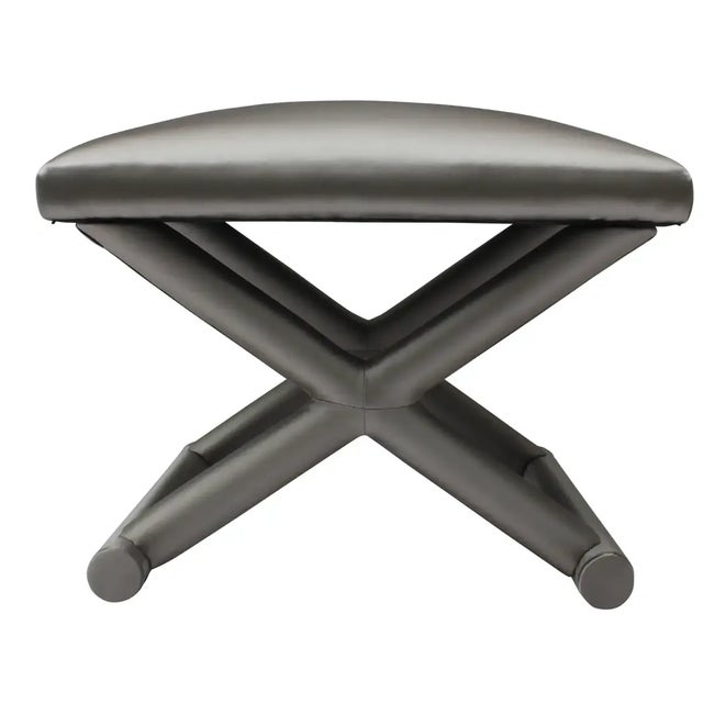 Wood 1970s X-Form Upholstered Gray Bench For Sale - Image 7 of 7