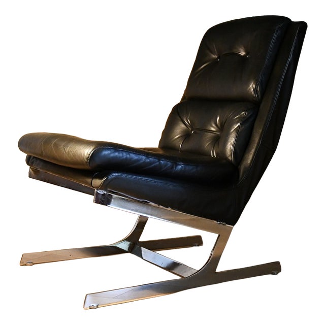 Apelbaum Chair in Black Leather by Raphael Raffel, 1980s For Sale