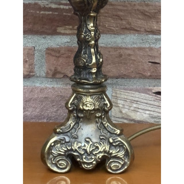 Vintage Empire Table Lamp in Brass with Fabric Shade, 1960s For Sale - Image 6 of 11
