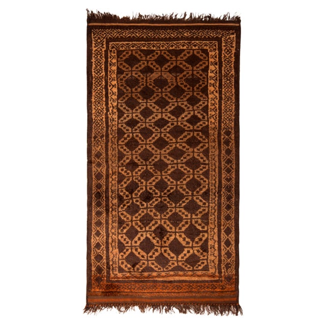 Hand-Knotted 1950s Mid-Century Baluch Rug Tribal Brown Geometric Vintage Persian For Sale In New York - Image 6 of 6
